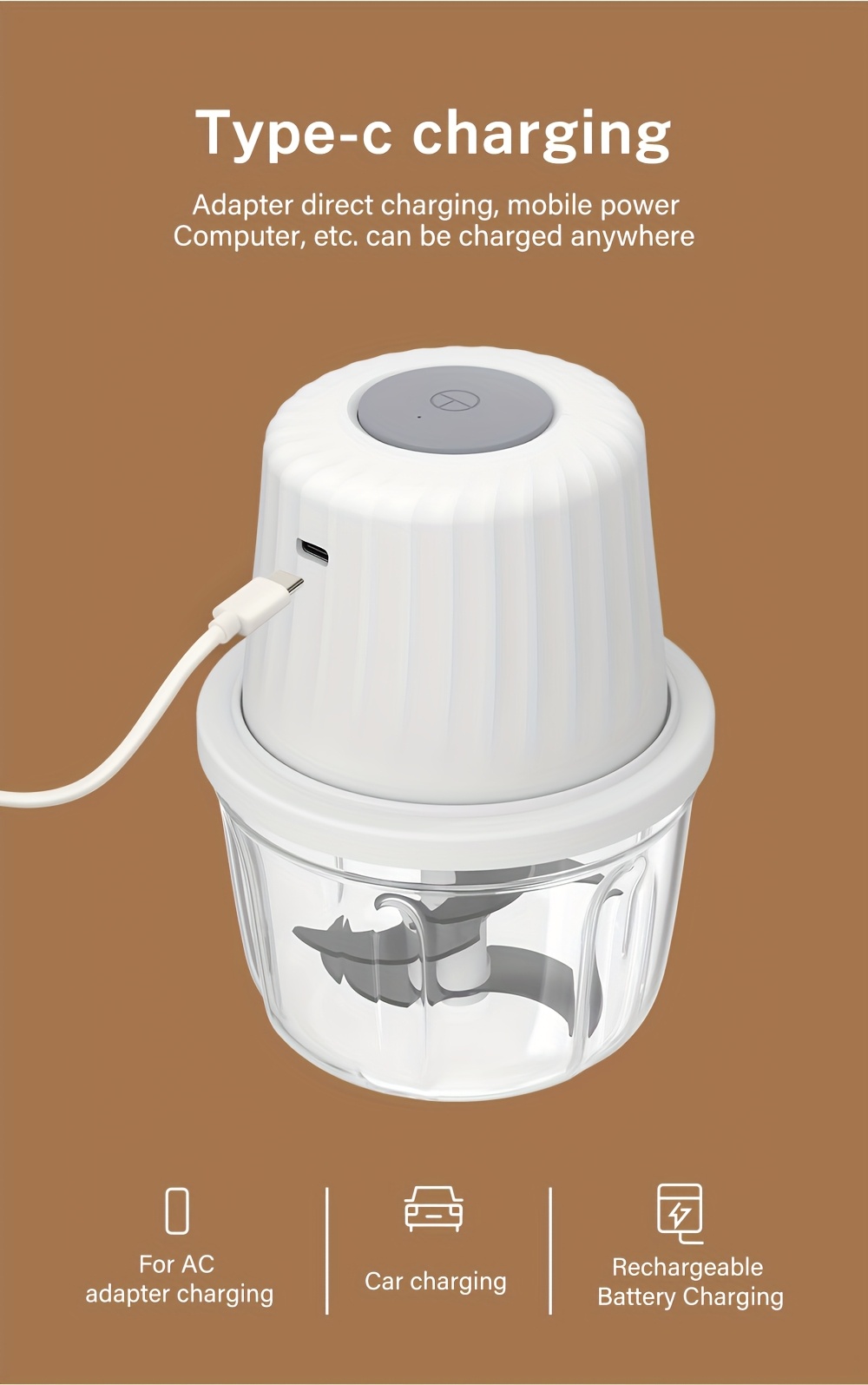   400ml mini electric food chopper with 6   blades portable usb rechargeable garlic cutter vegetable chopper multi   and meat grinder for chopping onions peppers celery ginger carrots kitchen essential tool vegetable chopper modern kitchen tool durable plastic Product details 4