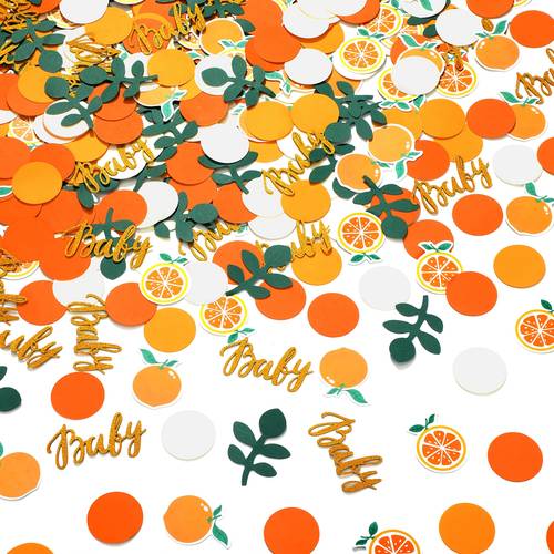 200pcs of double sided confetti featuring for a shower including citrus elements like orange and along with eucalyptus gender reveal celebrations
