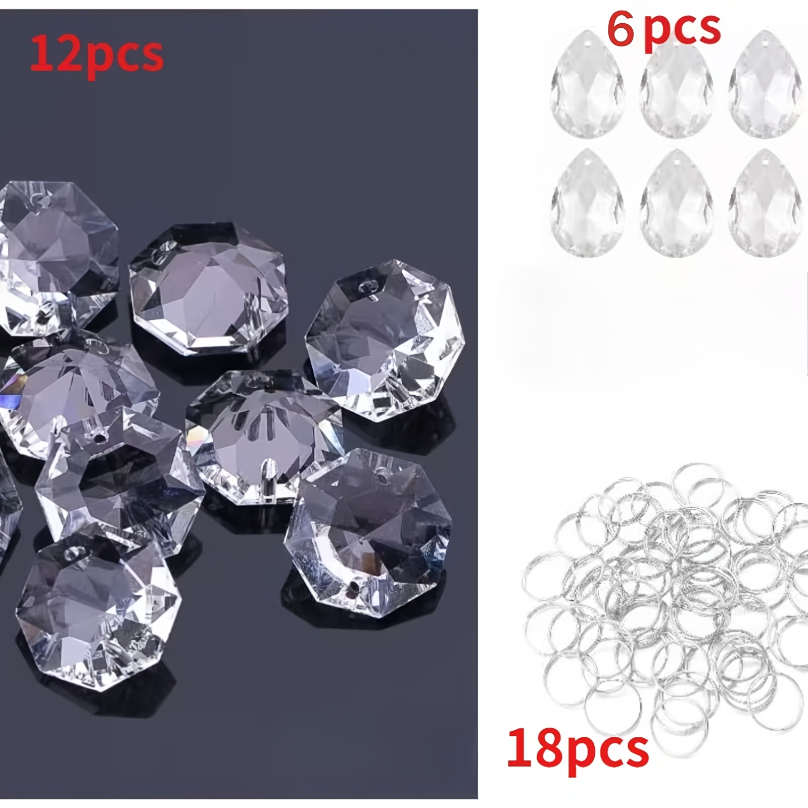 TEMU Ensemble de 36 pièces (6 , 12 perles octogonales, 18 cercles) de pendentifs en cristal, prismes suspendus, pendentifs colorés de goutte, adaptés
