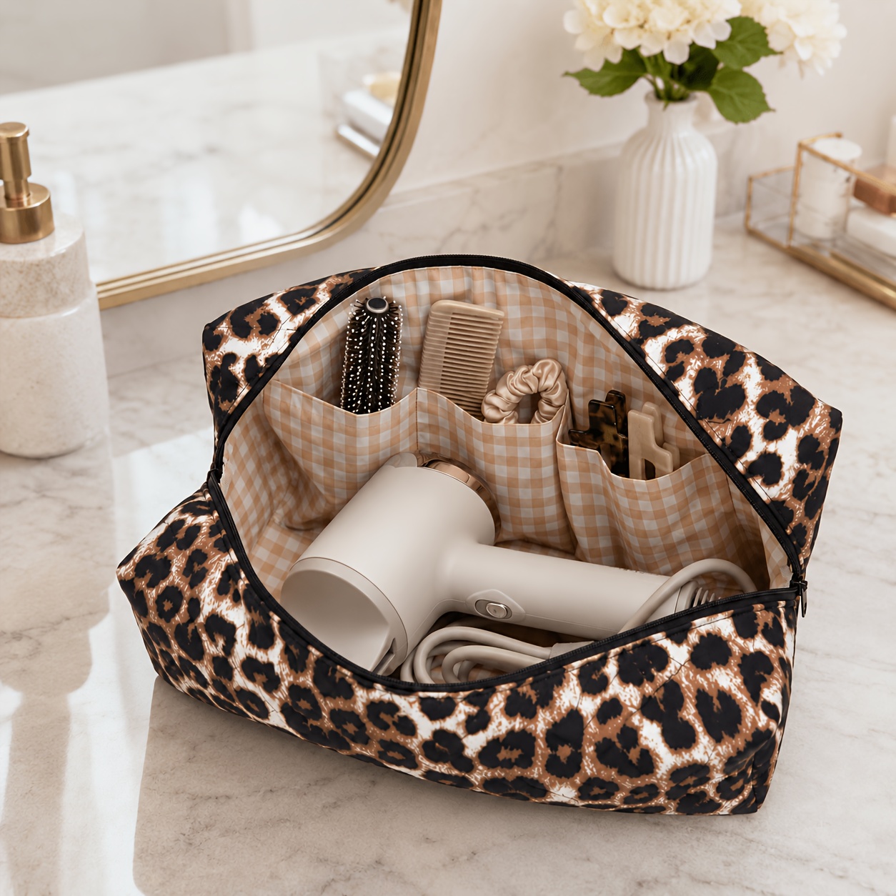 TEMU 1 pièce Sac de rangement de grande pour sèche-cheveux, Organisateur d'outils de coiffure, Trousse de maquillage