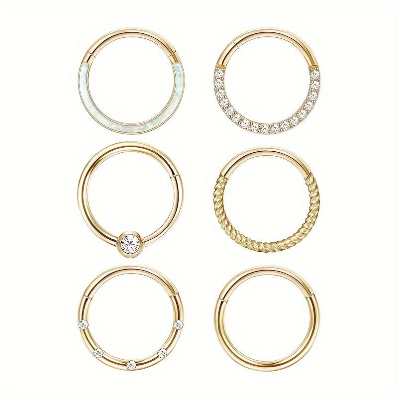 set of 6 surgical steel hinged nose rings for men and women 16g seamless clicker   rings for nose lip and cartilage piercings hypoallergenic kit to prevent allergies