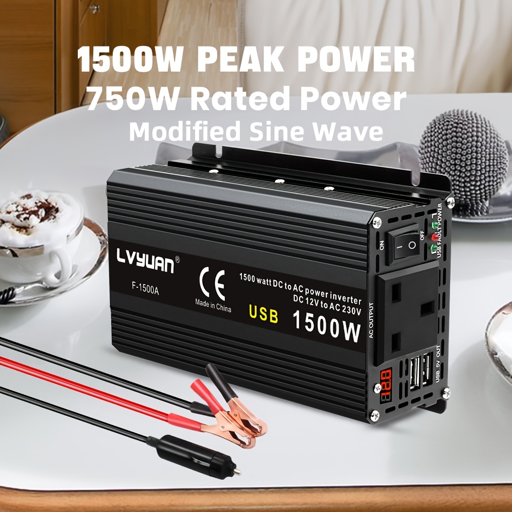 TEMU Modified Sine Wave Inverter 750w/1500w () Power Inverter, Car Inverter, Continuous Power 750w, Converts 12v To 230v Ac, With Uk Plug, Suitable