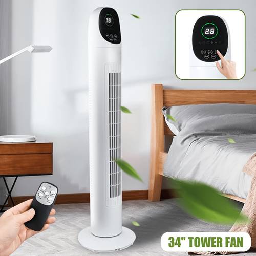 34 tower fan electric standing floor fan for cooling with remote control 7 5 hour timer led display 65 75 3 3 for home office living room bedroom white