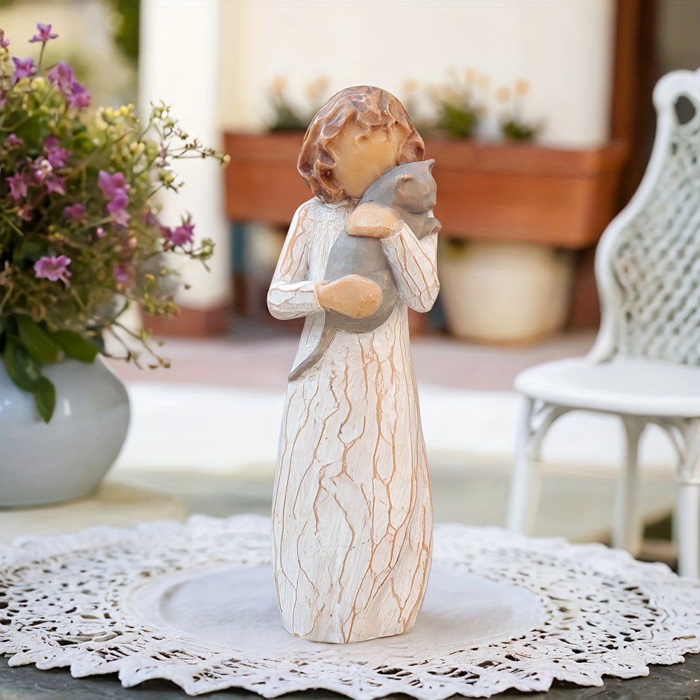 

Girl & Cat Figurine - Hand- Resin Statue, Perfect Gift For Pet Lovers, Ideal For Home & Garden Decor, Outdoor Garden Decor Statue