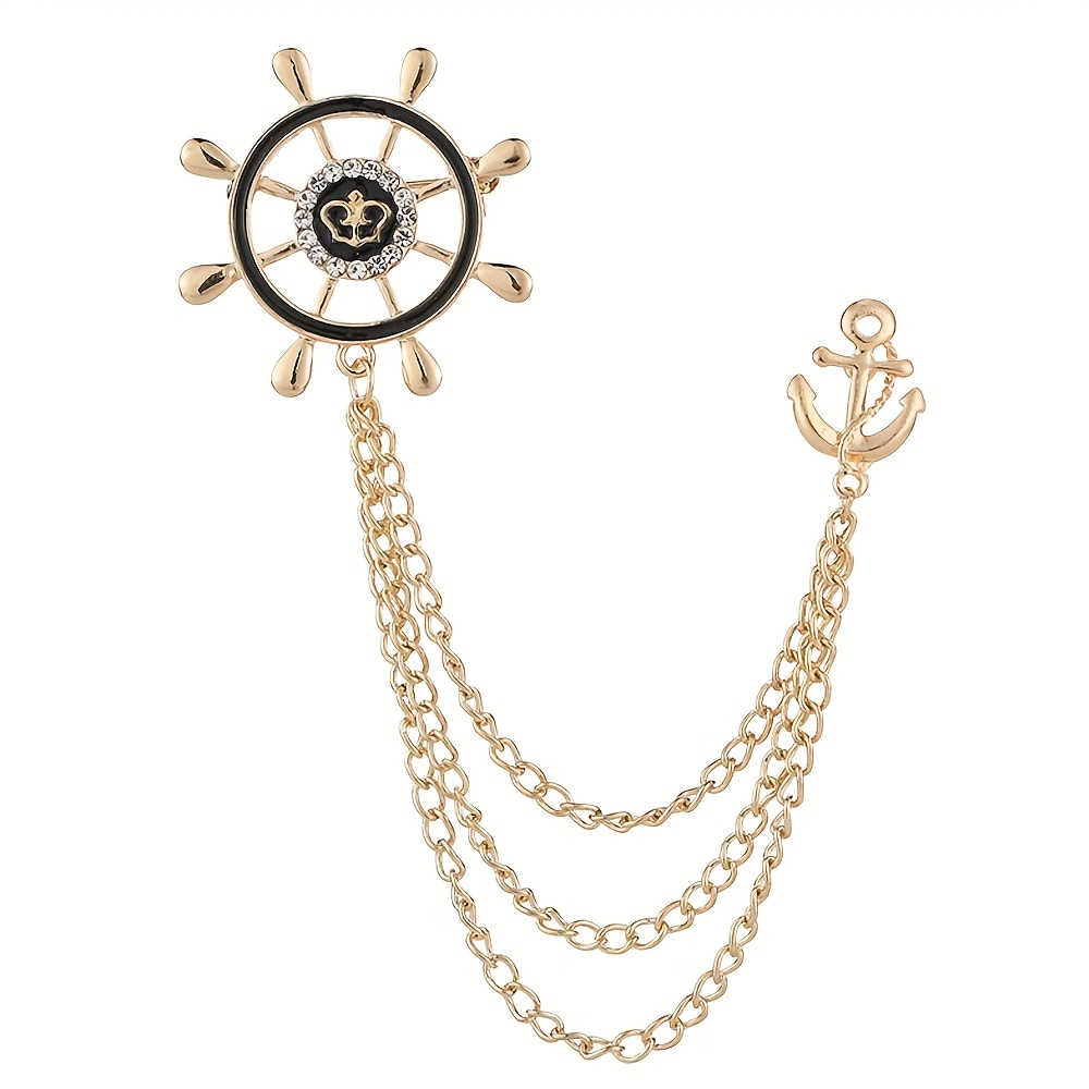 4pcs Elegant Men'S Lapel Pins Set - Golden Wing & Chain, Crown, Steering Wheel, Pegasus Design, Perfect for Tuxedos & Formal Wear, Formal Attire Accessories | Elegant Lapel Pins | Durable Alloy Pins, Lapel Pin Set