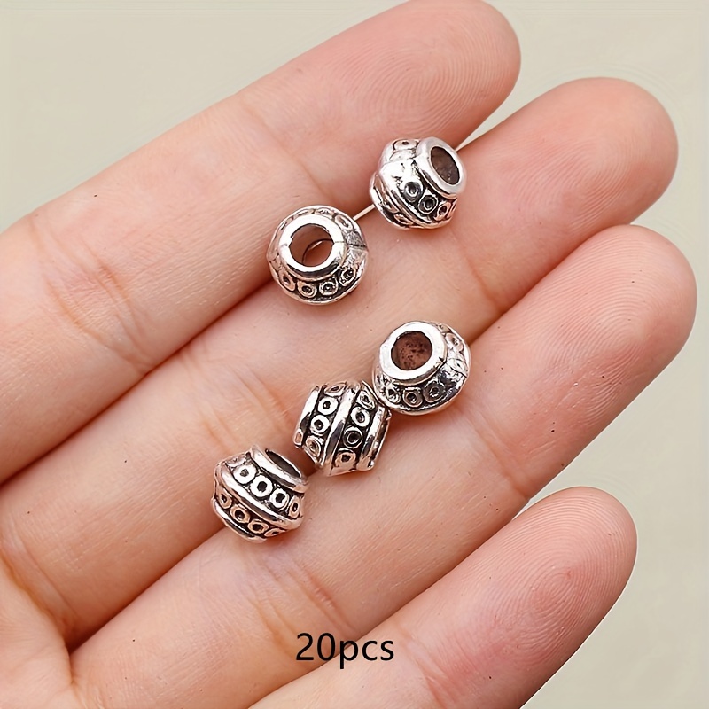 10/20pcs Vintage Silvery Large Hole Round Circle Pattern Beads For Bracelet Spacer Beads Wig Dreadlocks Loose Beads Accessories Accessories 7x9mm