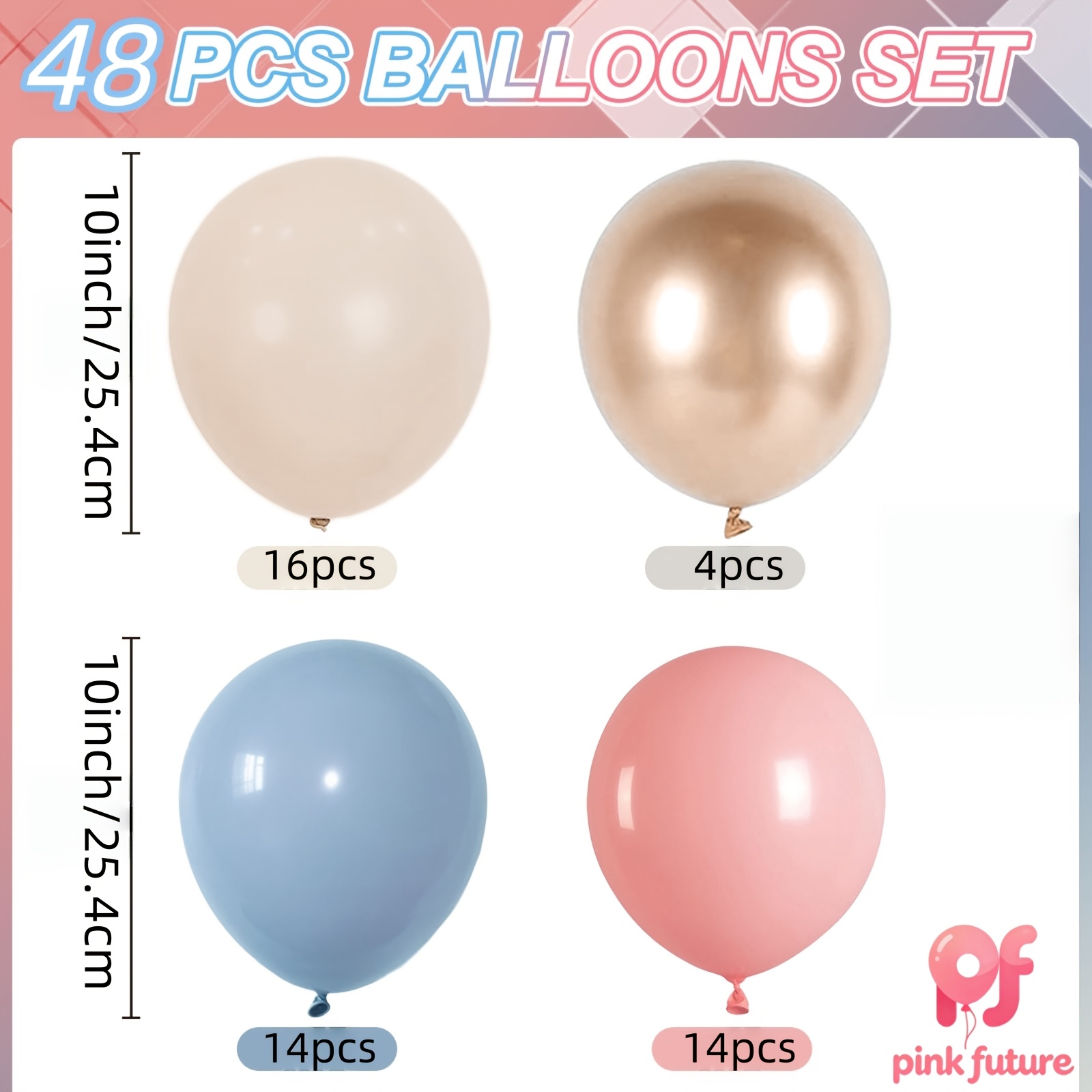 TEMU Lot de 48 ballons en latex bleu , rose sable, blanc, champagne doré, pour du , fête de bébé, décoration de ballons de fête, anniversaires de
