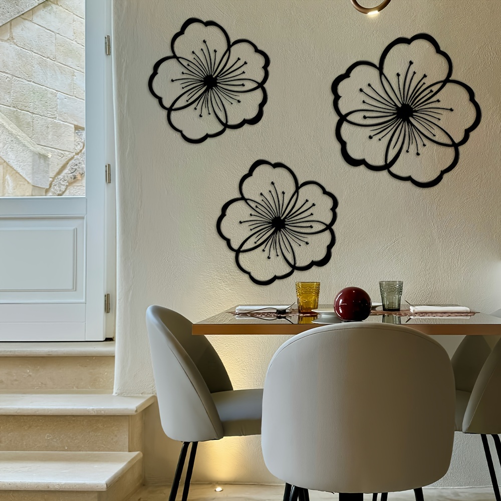 3pcs, Personalized Metal Wall Decor, Metal Wall Art, Black Metal Flower Wall Art Decoration, Black Silhouette Home Decoration, Suitable For Indoor And Outdoor Use, Outdoor Wall Decoration