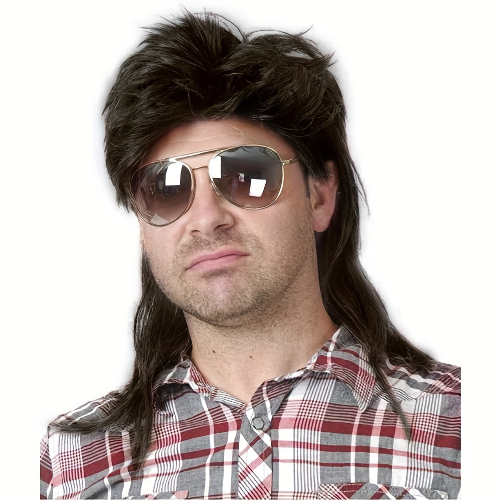 80er Jahre Mullet Perücke Für Männer – Hellbraun, Synthetisch, Verstellbar – Für Halloween & Mottopartys