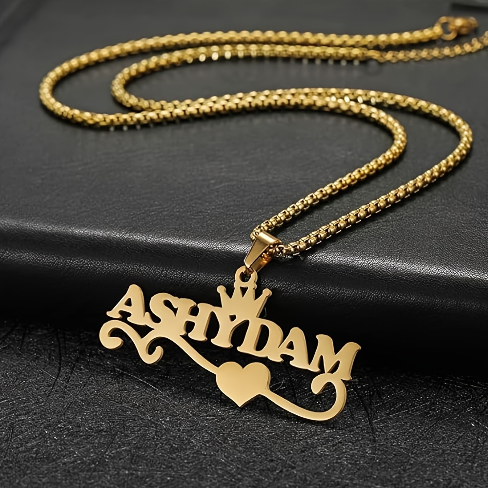 Customized Stainless Steel Crown Heart Name Pendant Necklace
