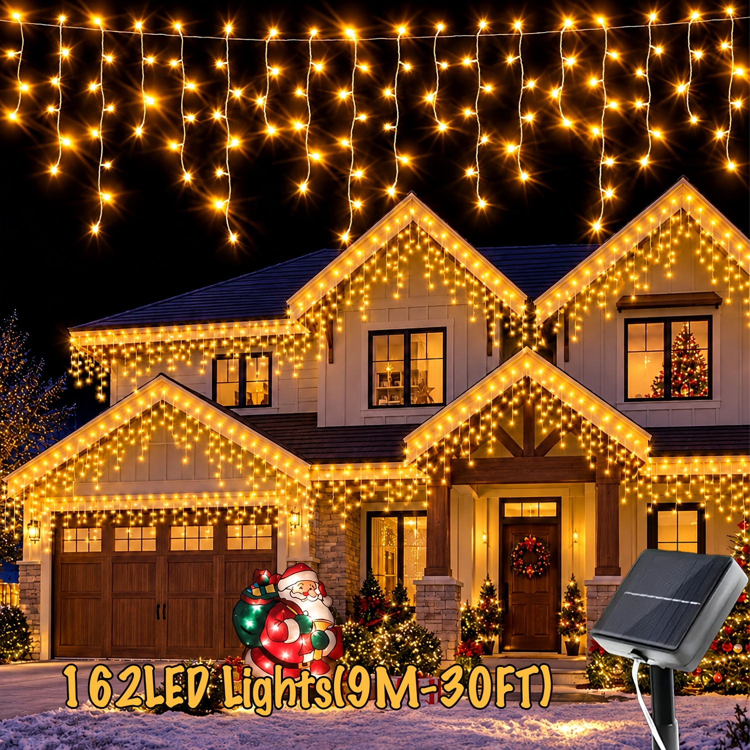 TEMU 228/162/96 Led Outdoor Solar Icicle Lights, Christmas Decorative Lights, With 8 Flashing Patterns, Hanging Decorative Lights To Create A Festive