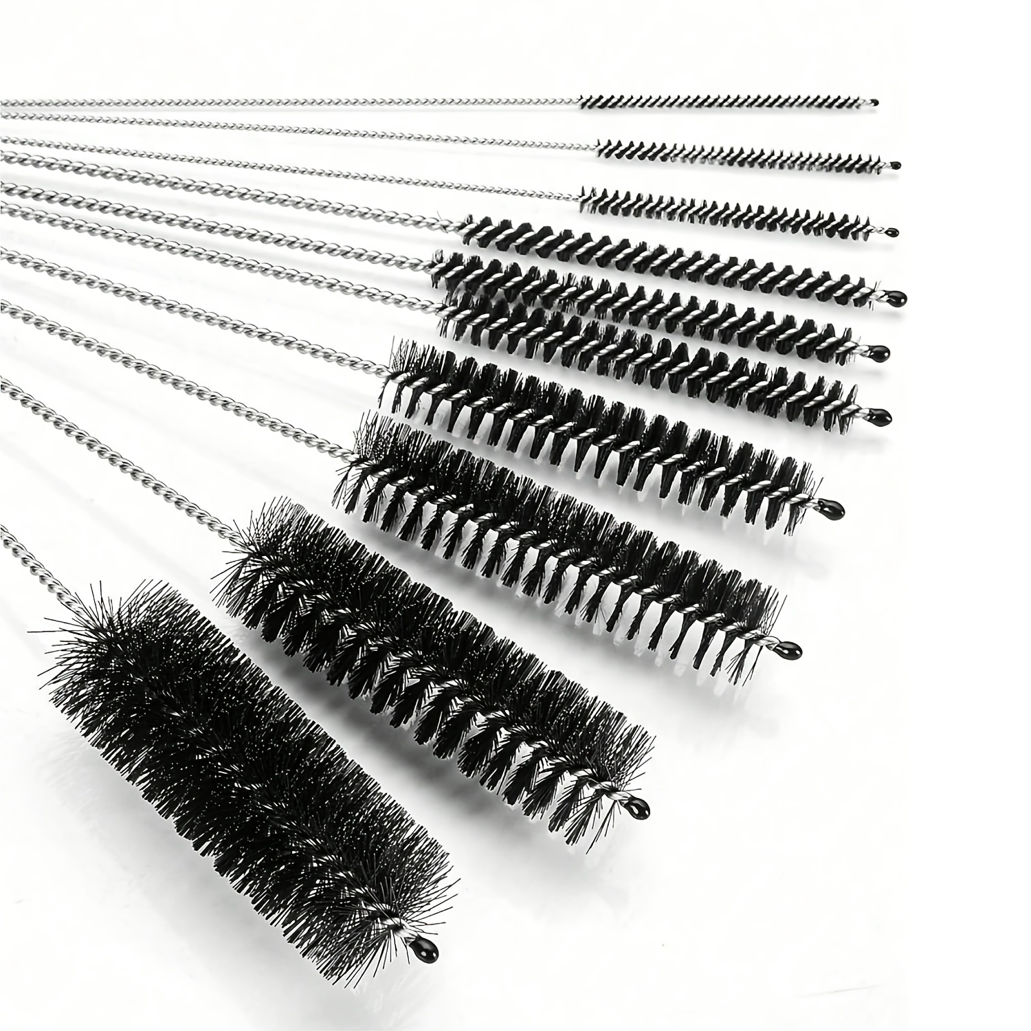 TEMU 10pcs Stainless Steel Tube Cleaning Brushes Set, Reusable, Soft Bristle, Flexible Long Handle, For Glassware, Drinking Straws, Bottles And Pipes