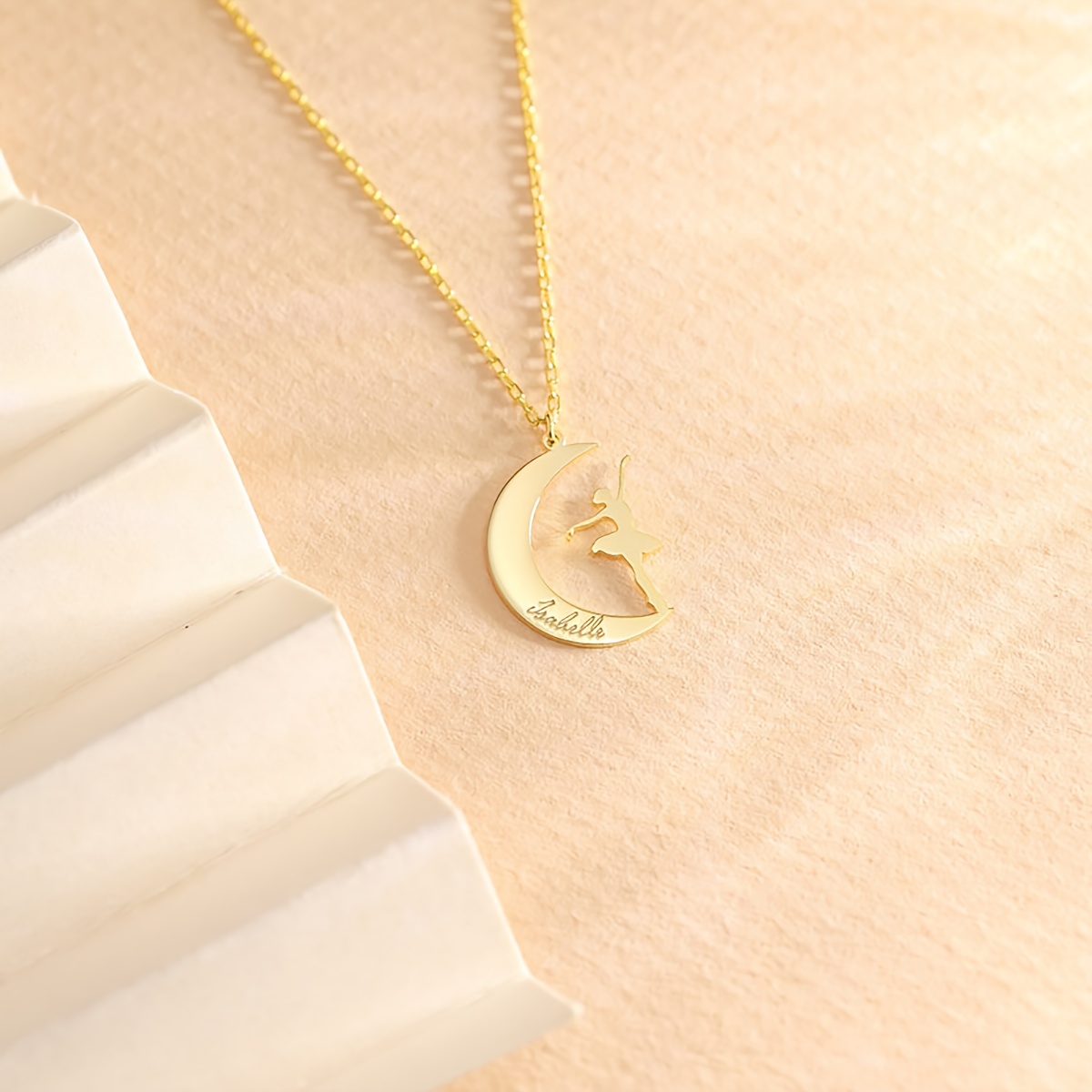 Women's Personalized 18K Gold Plated Name Necklace, Custom Moon Dancing Gift
