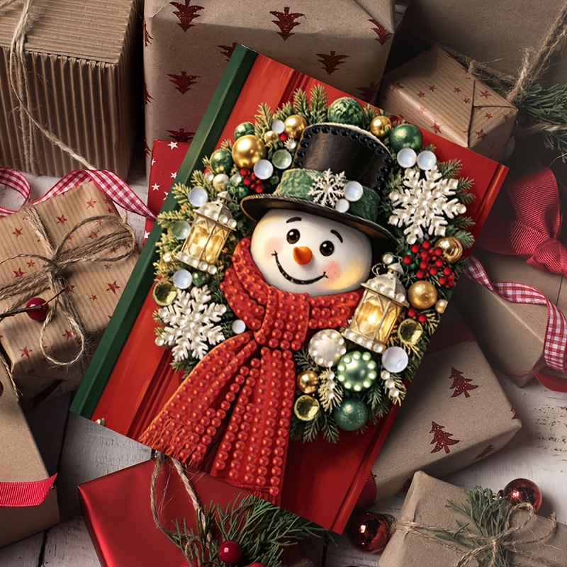 TEMU New 6pcs 2d Flat Diy Diamond Painting Greeting Card Set, Christmas Snowman Wreath Portrait , Design. Diy Round Rhinestone Special-shaped Diamond