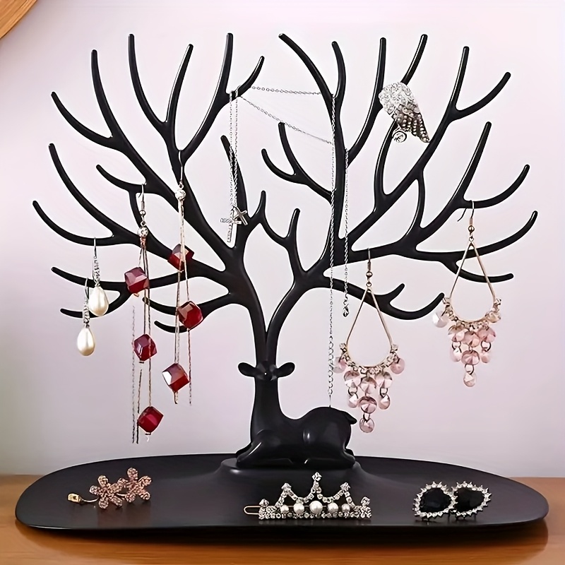 1 pieza de organizador de joyas en forma de asta - una solución de almacenamiento de plástico multifuncional adecuada para anillos, pendientes y collares, con una bandeja para perfumes y barras de labios, con una práctica bandeja de gancho para la exhibición de joyas, torres de joyas.