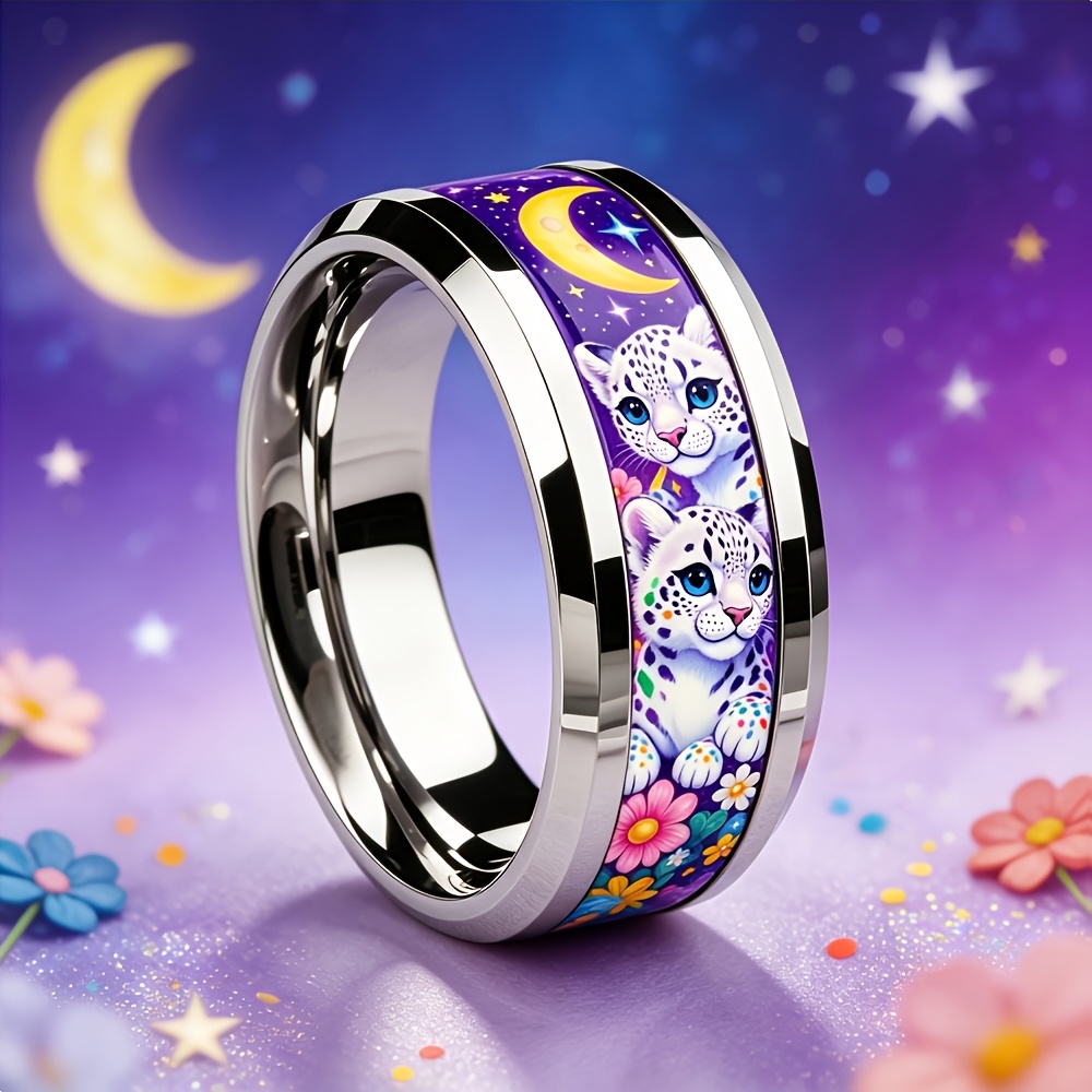Cute Pet Snow Leopard Star Flower Print Ring