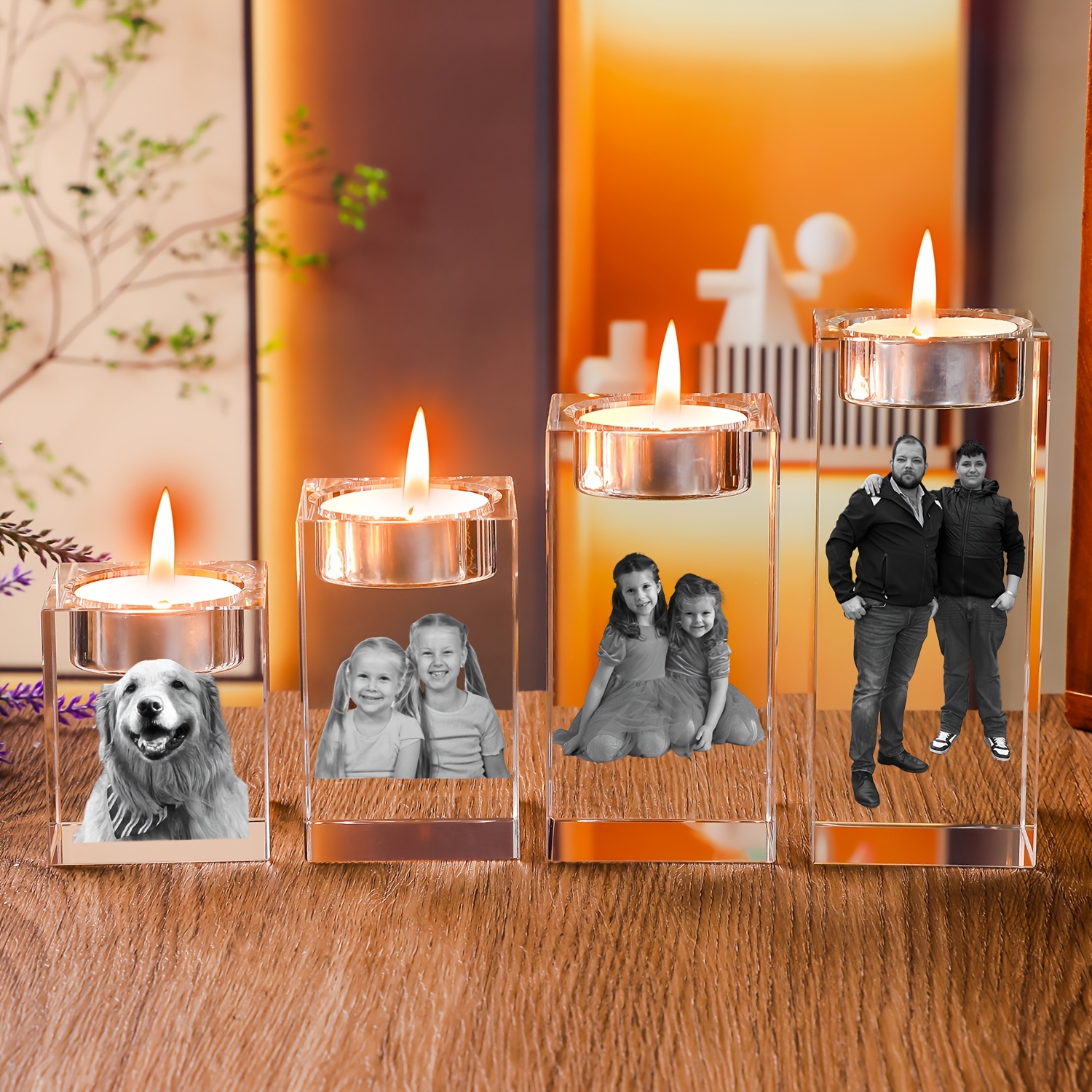 Customized Photo Etched Crystal Candle Holder