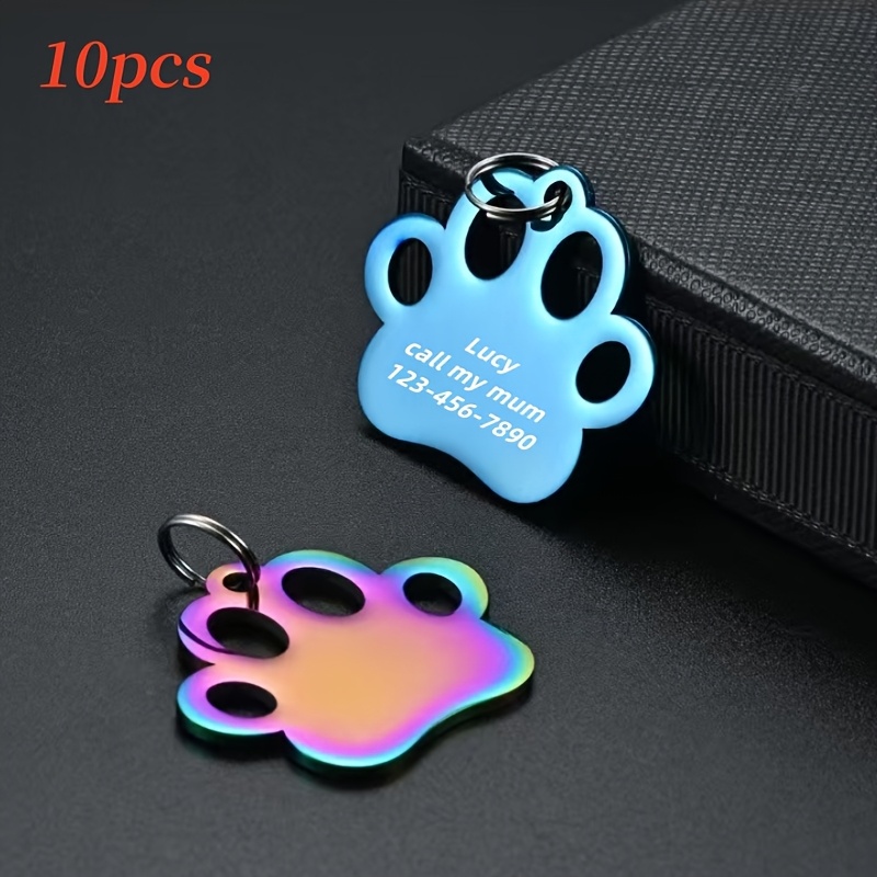10pcs Customizable Dog ID Tags with Elegant Hollow Paw Print Design