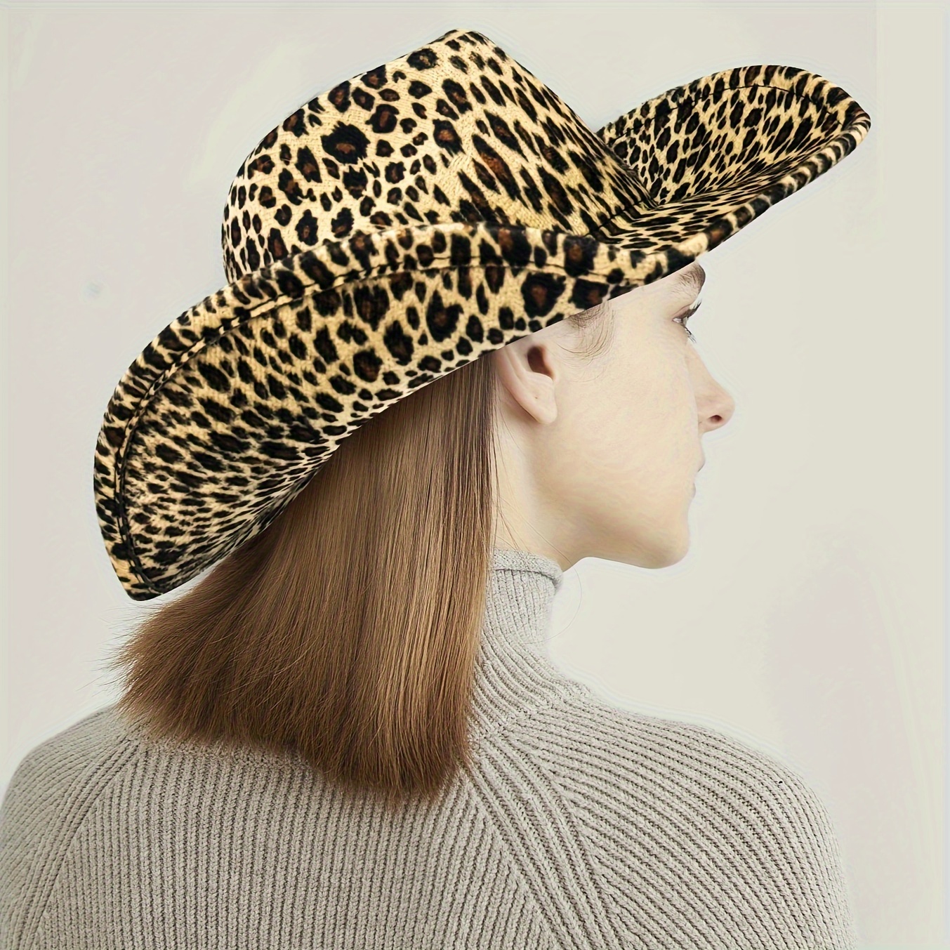 Camel Panama Fedora Hat Leopard Print Hat Wide Brim Felt Hat