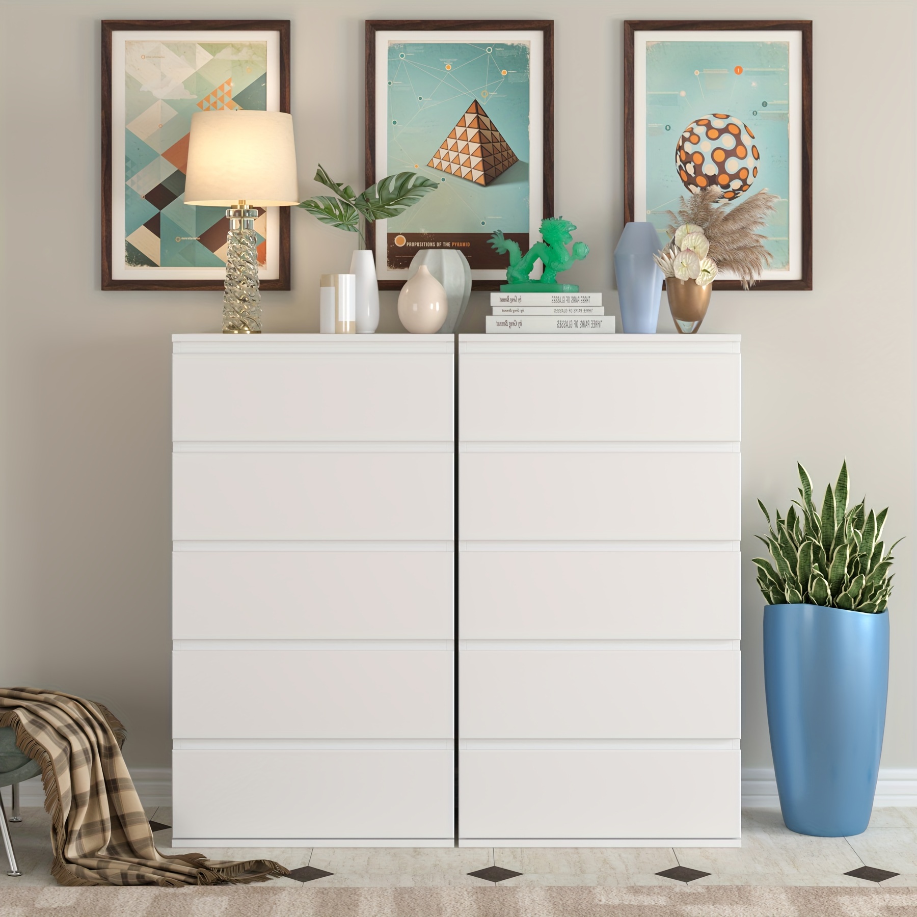 Image of Kealive 2pcs Modern White Chest Of Drawers Cabinet With Wood, Storage Suitable For Hallway, Bedroom, Living Room, Space- Tall Dresser With Assembly, Furniture For Small Spaces, Storage Drawer Units