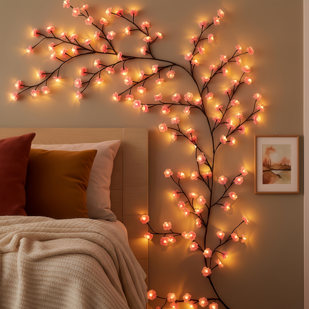 TEMU 1pc 96-led Cherry Vine Light, And Illuminated Vine-style Lights, 8 , Usb-powered, Diy, Suitable For Walls, Parties, Day, , Weddings, And