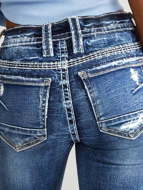 womens straight leg jeans comfortable and versatile double button design fit elastic tight pants with a waist suitable for