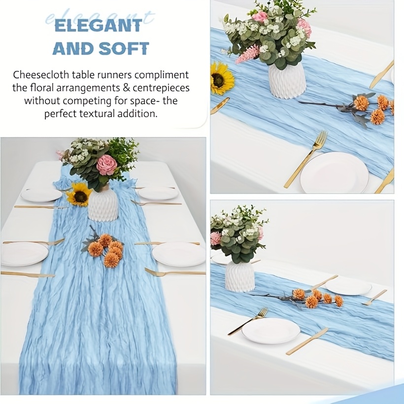 Image of 10pcs Blue Gauze Twist Table Runner, Gauze Cheese Cloth Tablecloth, Boho Village Tablecloth For Wedding Party, Baby Shower, Birthday Boy Room, Christmas Table Home Gift Decoration