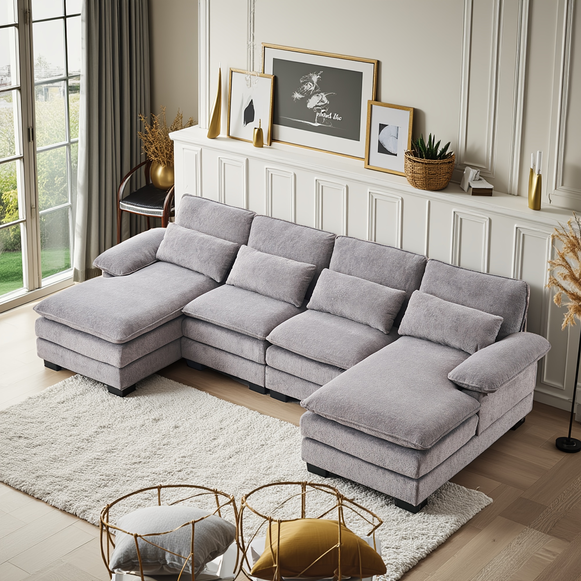 110 u shaped   4 seater cloud sofa modern deep seat   living room sofa chenille fabric