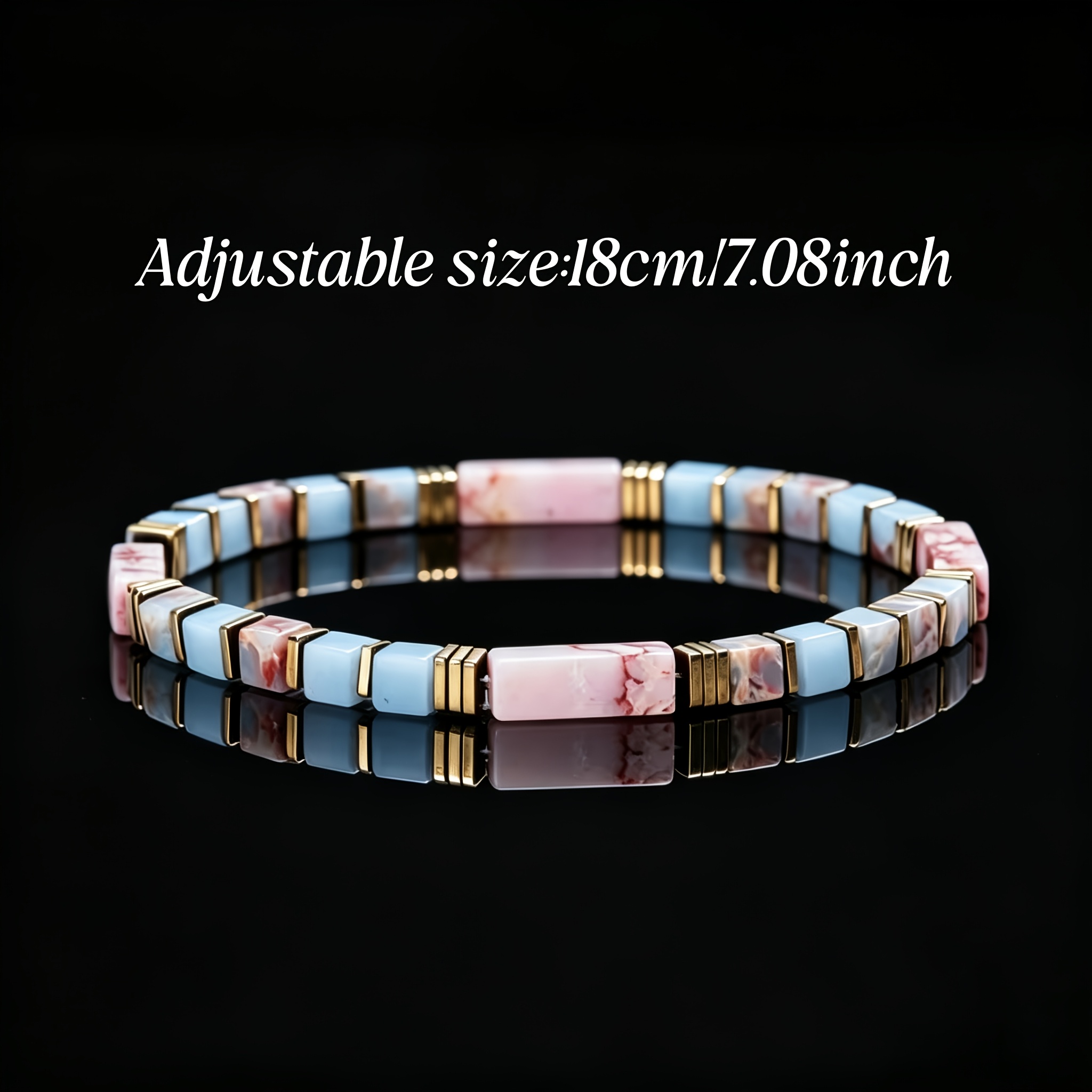 LINEARGEMS Natural Rhodonite & Agalmatolite Beaded Bracelet