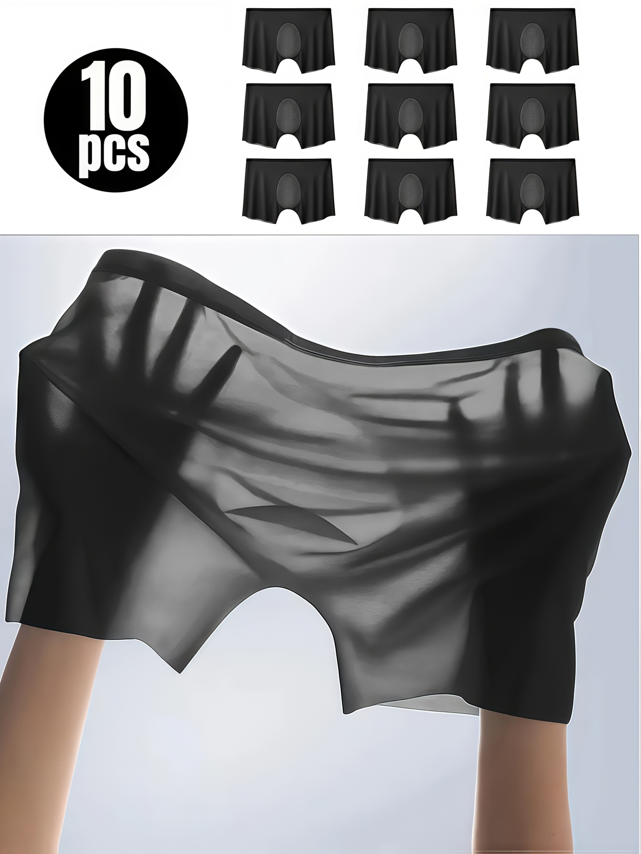 10 pack mens semi transparent boxer briefs breathable stretchable solid color high quality mens underwear 3d molded semi sheer ultra thin quick dry seamless soft comfortable u shape pouch fashionable sexy one piece underwear casual