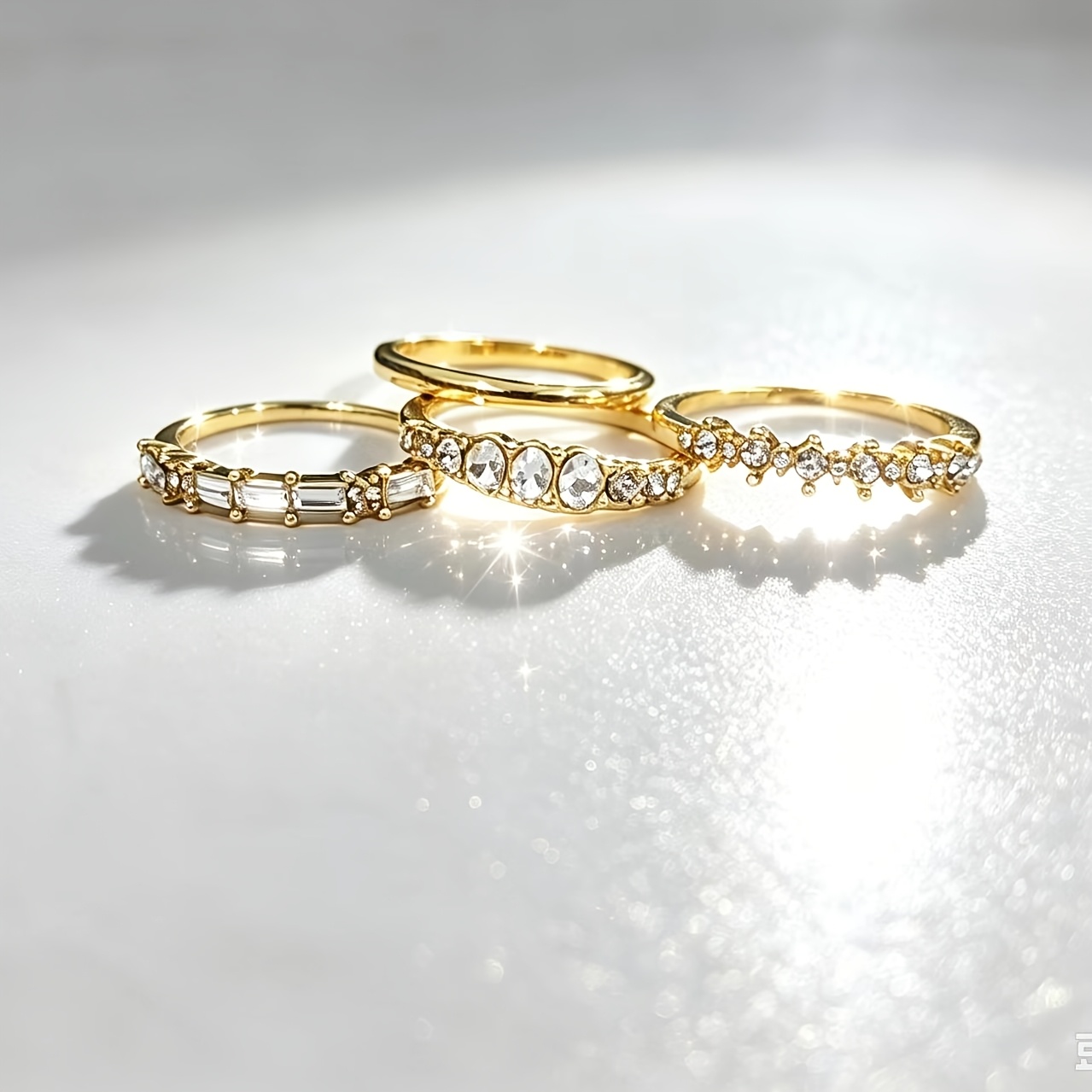 TEMU 4pcs Minimalist Style Stacked Ring, Kc Shiny Synthetic Zirconia, Engagement Ring, Dinner Decoration