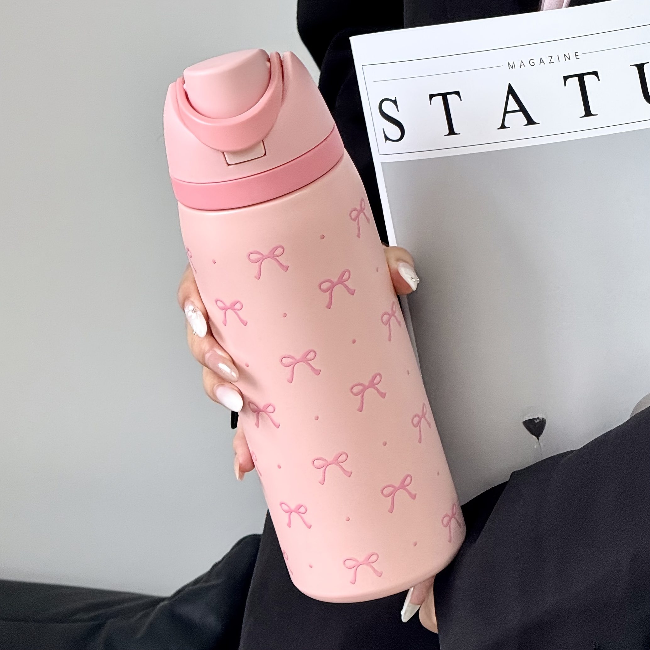 32oz cute polka dot bow print stainless steel insulated water bottle portable travel cup for hot cold drinks easy to   gift for christmas valentines   to school thanksgiving mothers day and birthdays