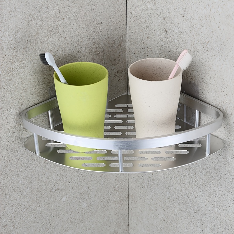 TEMU Escurridor de esquina para baño de 1 pieza, estante triangular de pared sin taladro, organizador de almacenamiento triangular para ducha, cesta