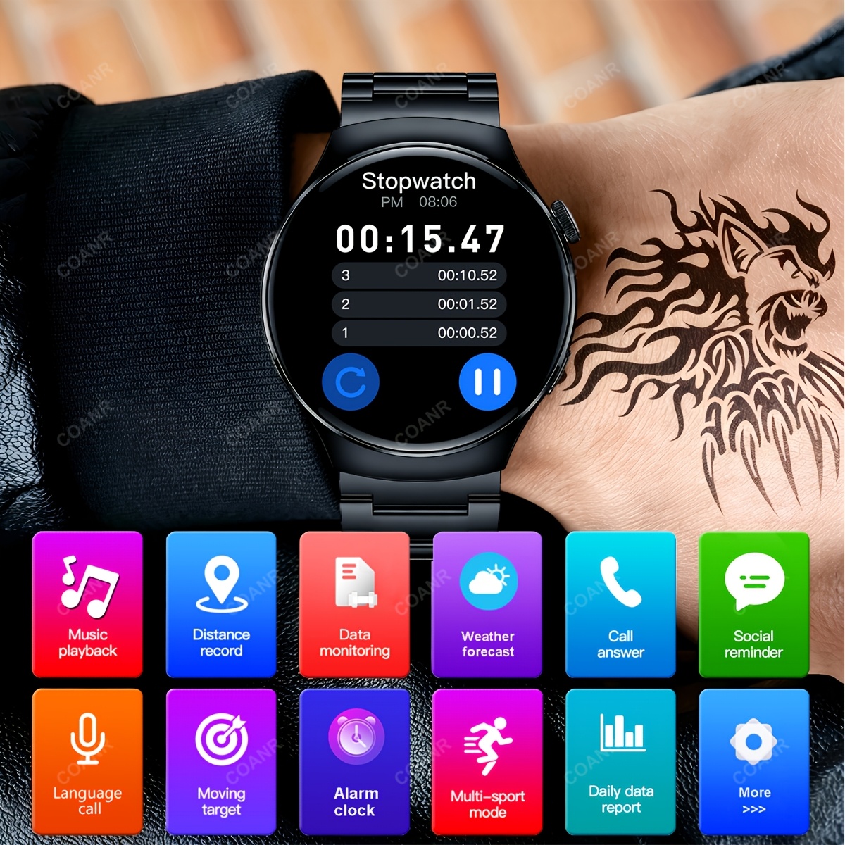 Men's Smart Watch with 3.84 cm Screen, USB Charging