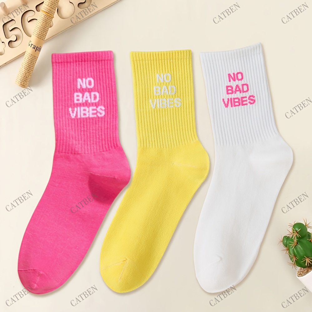 Image of 3 Pairs Vibes Socks Pink White Yellow Women Socks Sports Socks Breathable Socks For Men Women Cute Socks Novelty Socks Gifts Socks For Friend Birthday Party Crazy Casual Summer Socks Funny Socks Socks