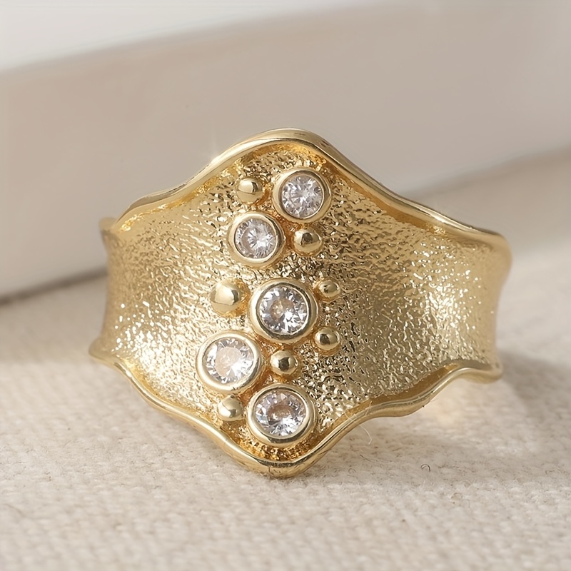 Vintage Wide Irregular Copper Material Plated With Kc Set With Synthetic Zirconia Accents, Very Having