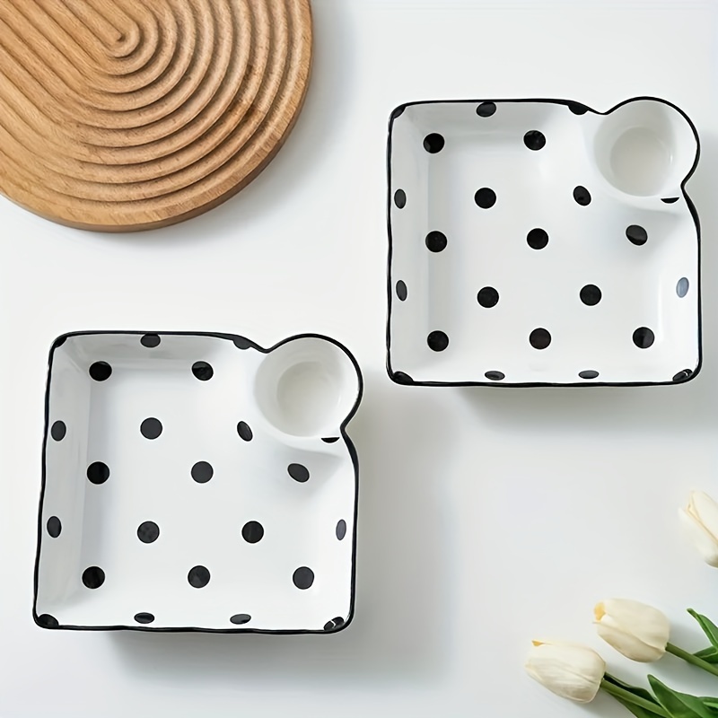 Image of Of 2, Divided Dinner Plates, Ideal For Serving And Dumplings, Includes A Vinegar Dish, Made Of Ceramic, Reusable, 7.5 Inches, Suitable For Home, Restaurants, And Parties