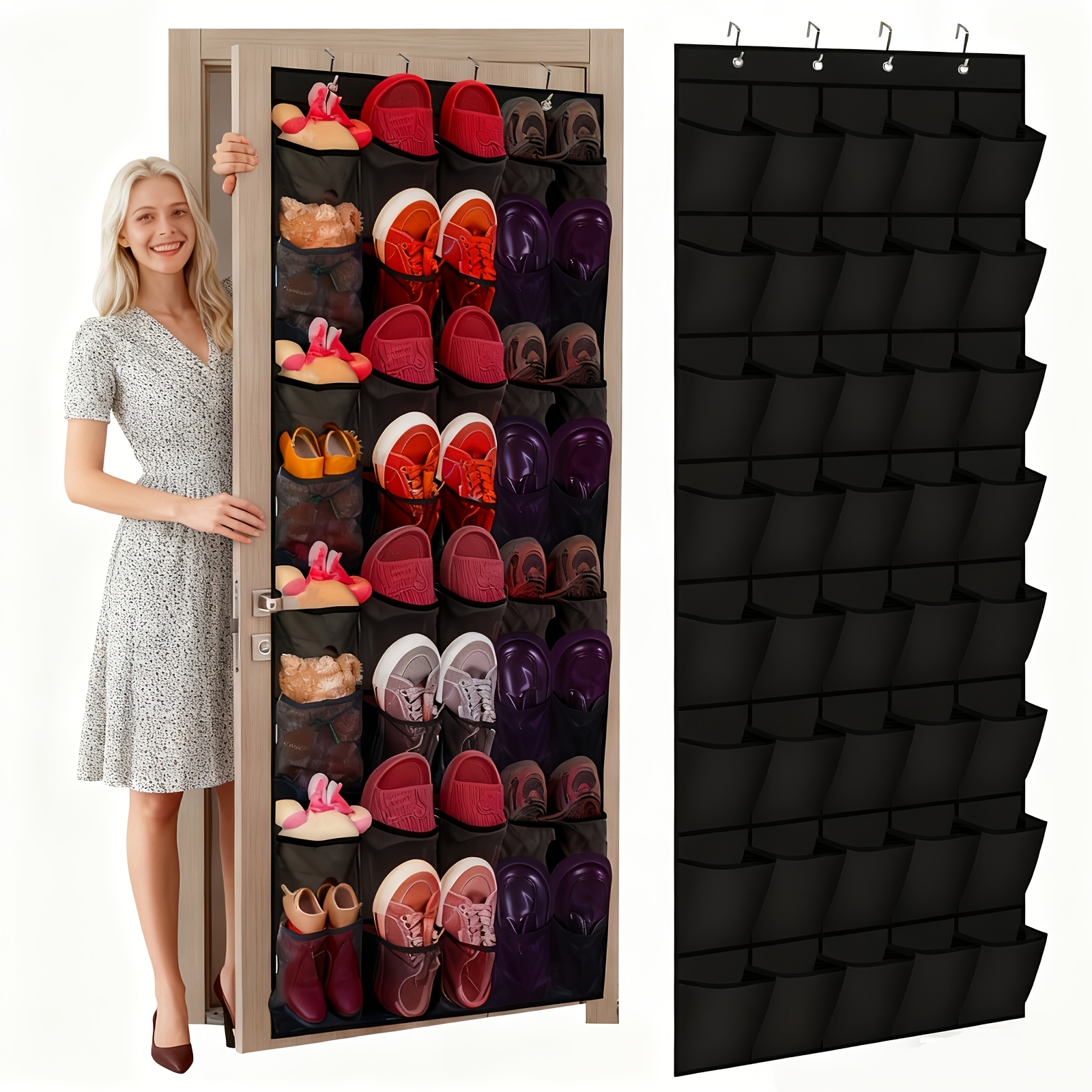TEMU 1pc 40-compartment Large Pocket Over-the-door Shoe Organizer With Grid Pockets, Suitable For Behind The Door, Bedroom, Bathroom, Etc