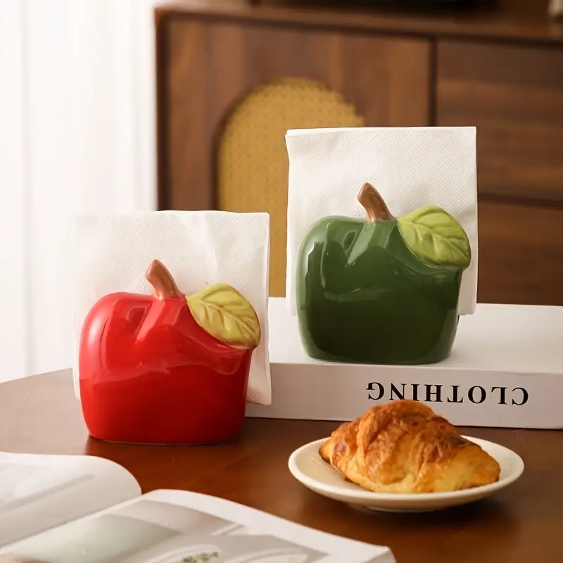 1pc ceramic shaped tissue box holder cute quirky red or green design with leaf accents oil rubbed durable rectangular home decor for living room kitchen office bathroom decor kitchen accessory design decorative ceramic office accessory fun accent handcrafted novelty accessory interior designers Product details 9