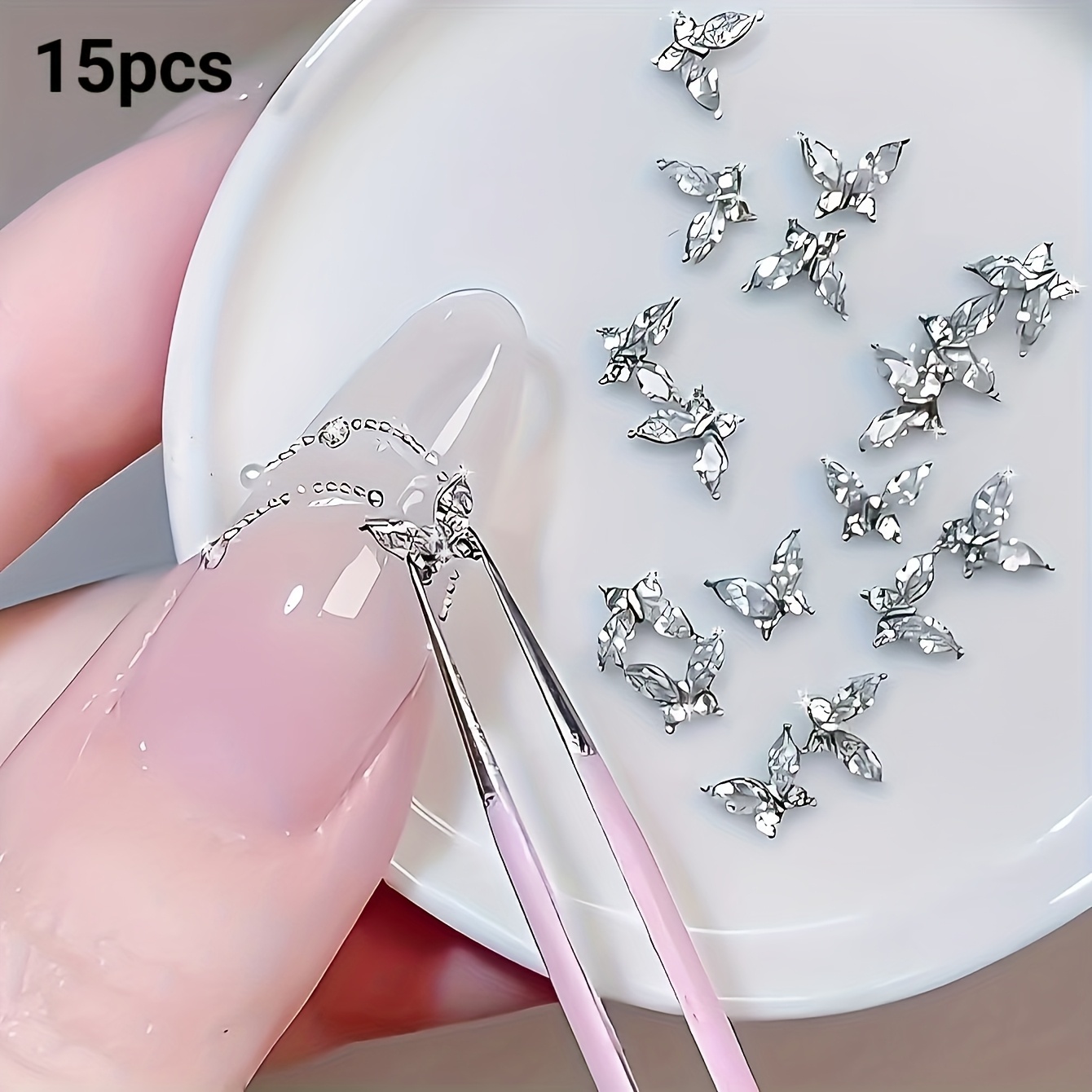 15pcs Alloy Mini Pattern Rhinestone Nail Art Decorations, Diy Small Nail Charms For Manicure Accessories In Japanese And Korean Style