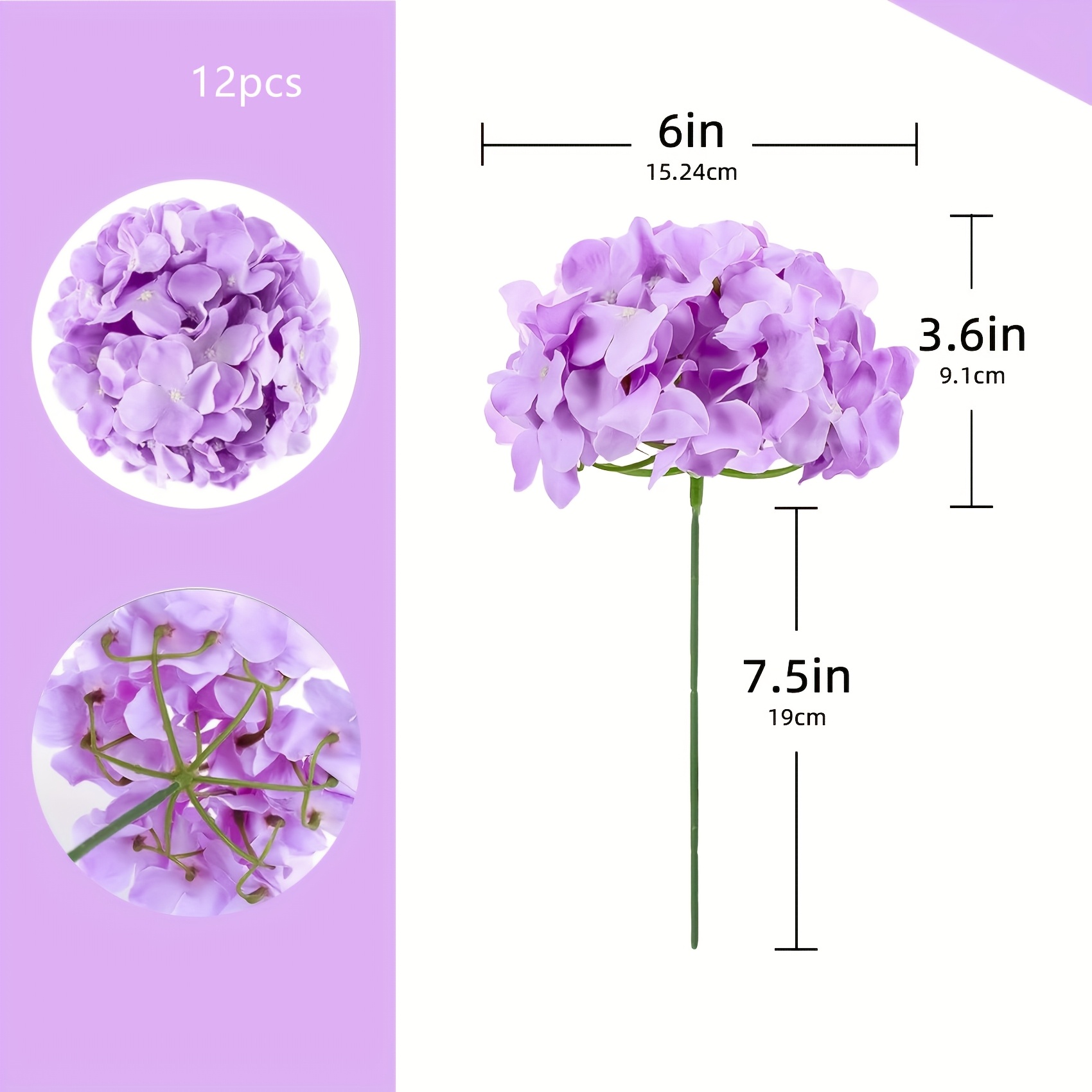 TEMU Ensemble de 12 fleurs artificielles de hydrangea violettes avec tiges, fausses fleurs réalistes pour les et la décoration de table de fête de