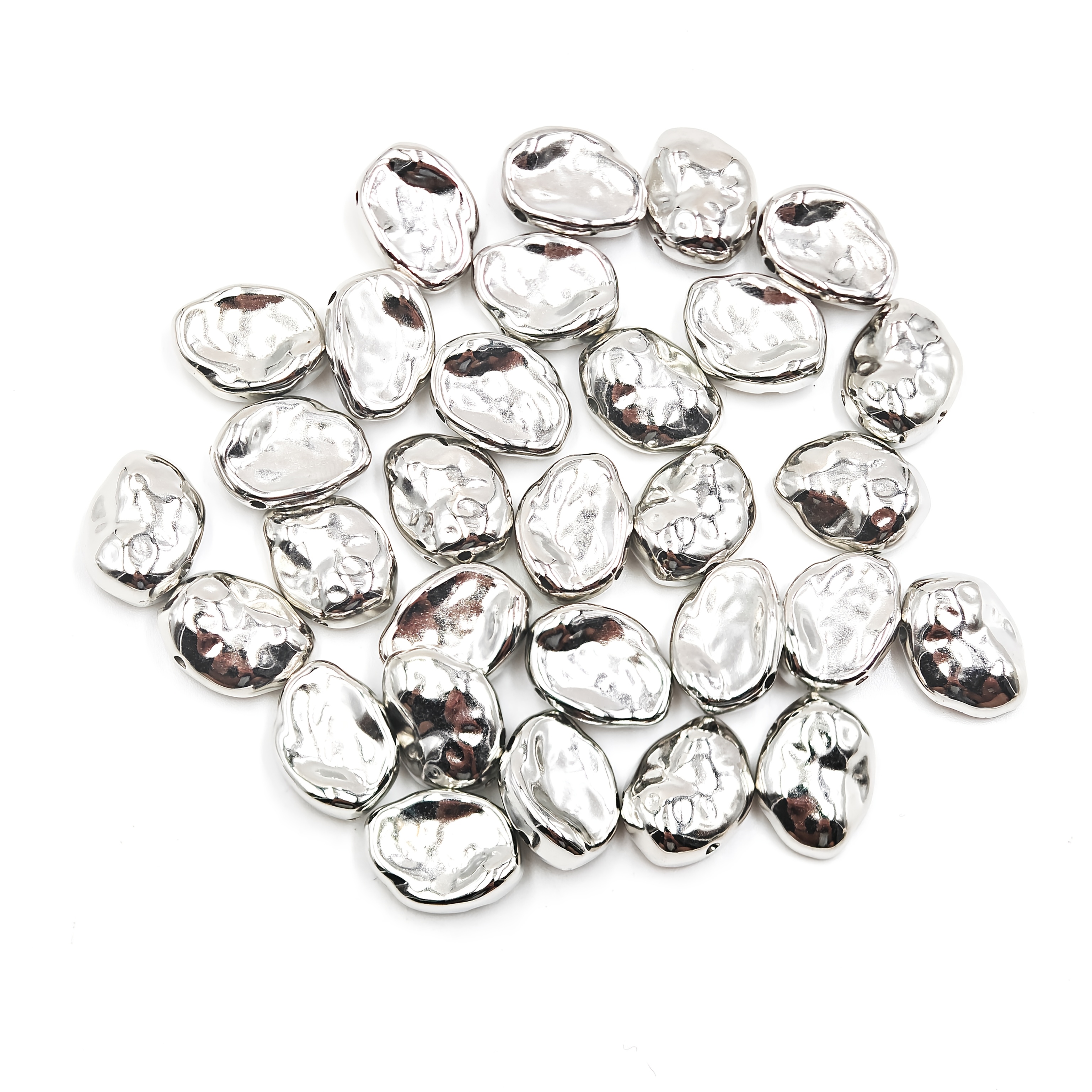 TEMU 40pcs Silvery Irregular Flat Beads Loose Beads - Suitable For Creative Jewelry Making, Handmade - Very Suitable For Fashion Projects Various