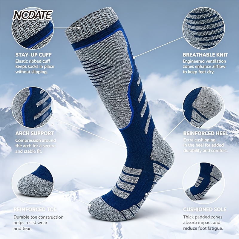 2-Pair Cold-Proof Knee-High Ski Socks for Men