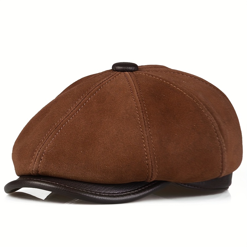 men womens genuine sheepskin leather newsboy cap suede reverse