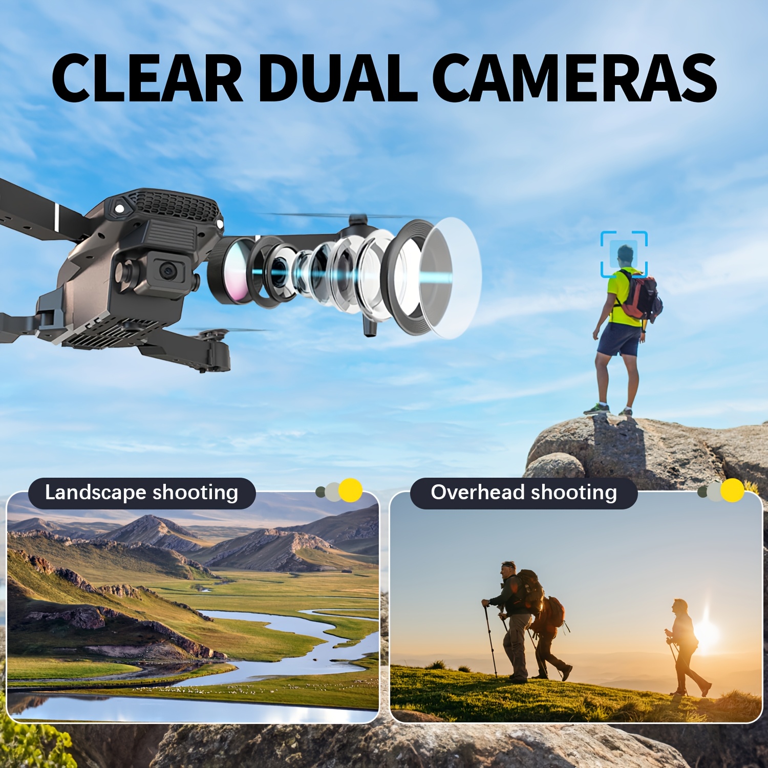 Drone z Podwójną Kamerą E88 z Optycznym Pozycjonowaniem Przepływu, Inteligentne Unoszenie się w Powietrzu, Wideo 480P HD, Ładowanie przez USB, Zasięg 50m i Prędkość 4m/s, Lekki 92g, Szary - Dron do Fotografii Lotniczej na Zewnątrz/Wewnątrz, Idealny Prezent dla Mężczyzn, Gadżet Technologiczny | Dron z Podwójną Kamerą | Wysokiej Jakości Obrazy