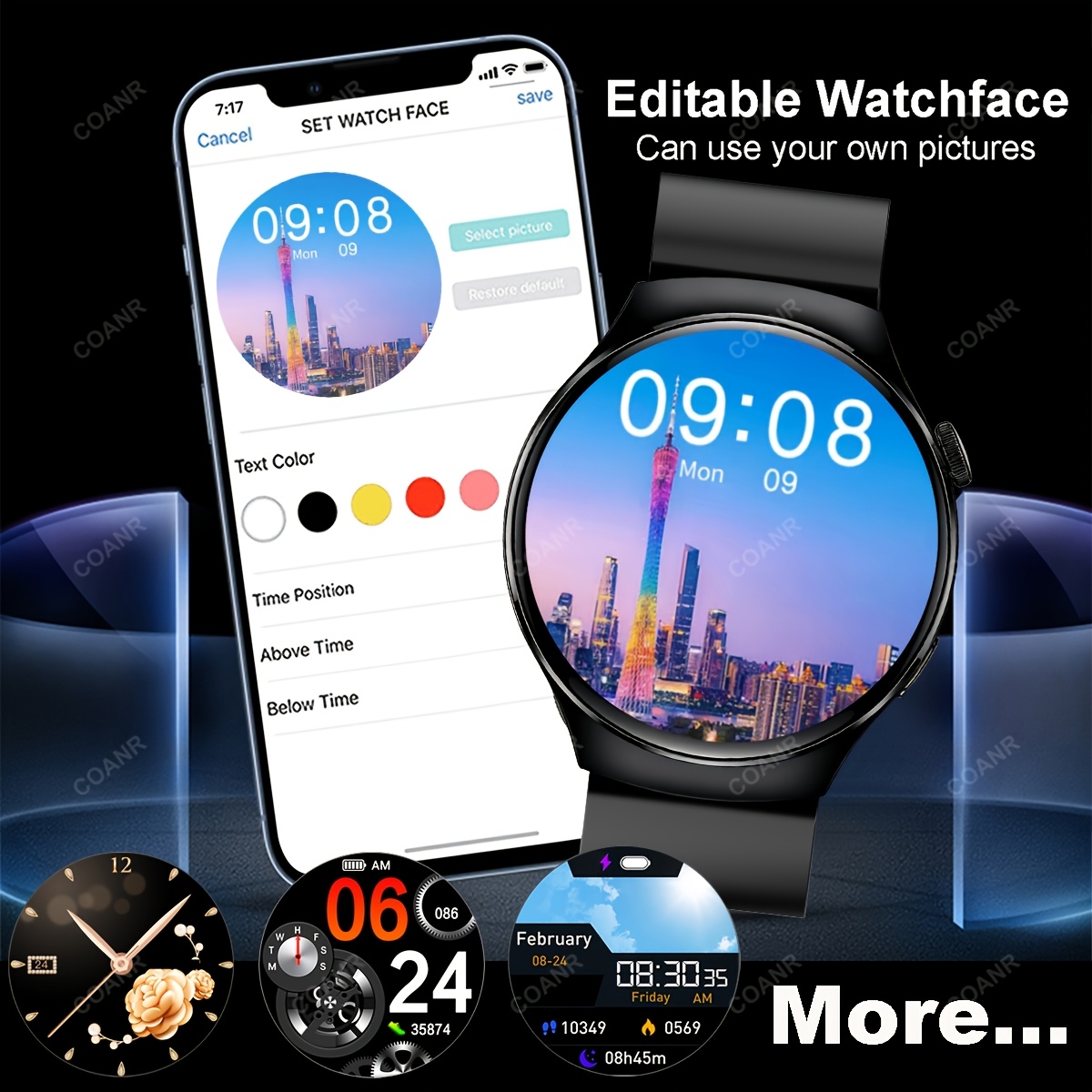 Men's Smart Watch with 3.84 cm Screen, USB Charging