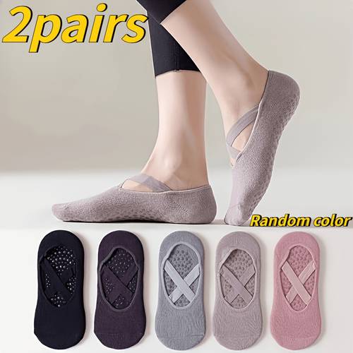 4pcs 2pairs professional non slip yoga socks for fitness and exercise womens yoga socks for pilates random color socks professional grip socks for indoor fitness suitable for aerial yoga barre and floor training