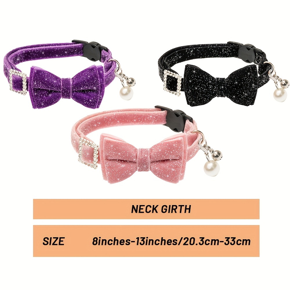 Cat Collars with Bow for Cats Bow Tie Bling Cute Breakaway Cat Collars  Adjustable Rhinestones Purple Cat Collars