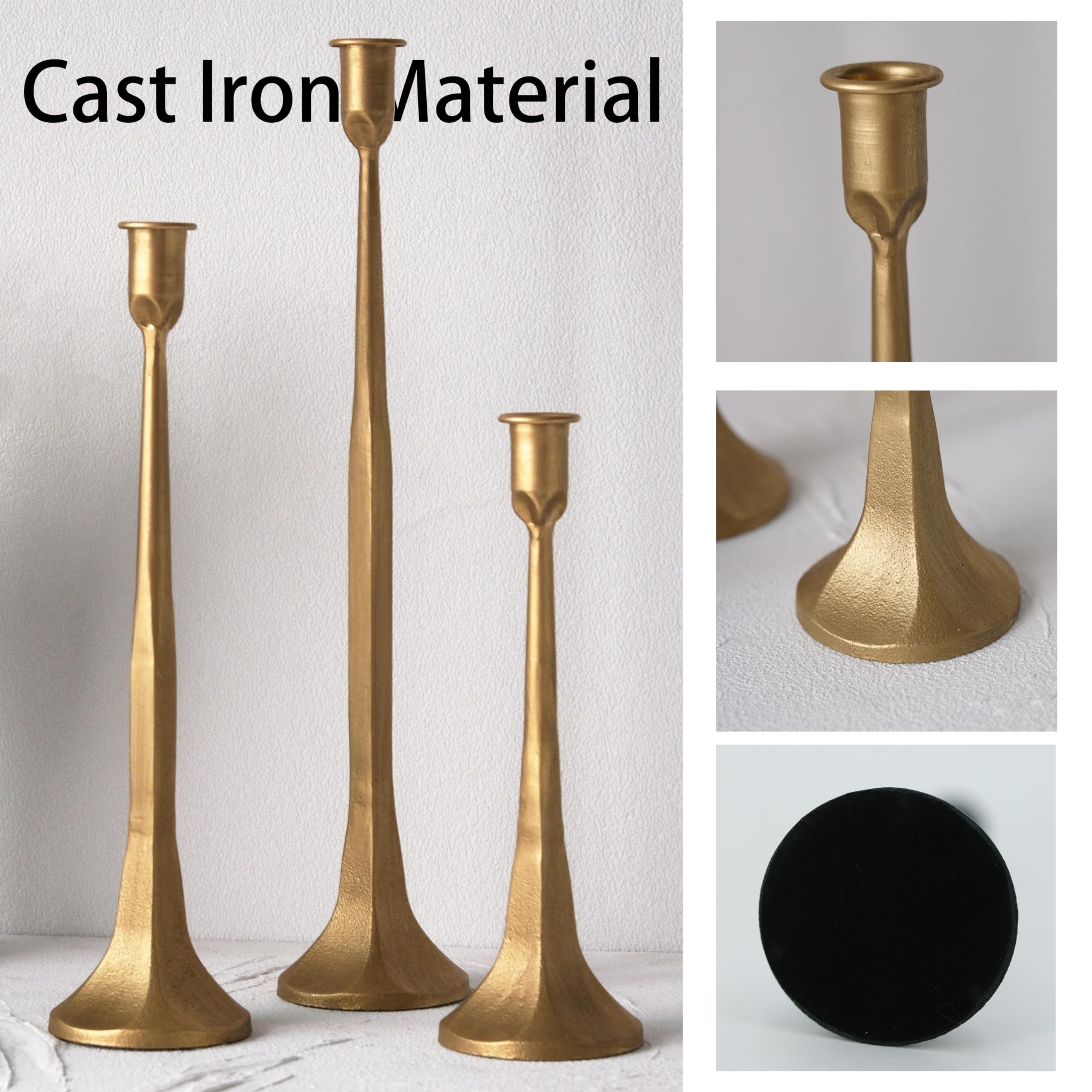 Set of 3 Iron Taper Candle Holders, Decorative Golden Candle Stands, Vintage Modern Centerpiece Tall Set for Weddings, Dining Tables, Home Decor, And Christmas Decorations