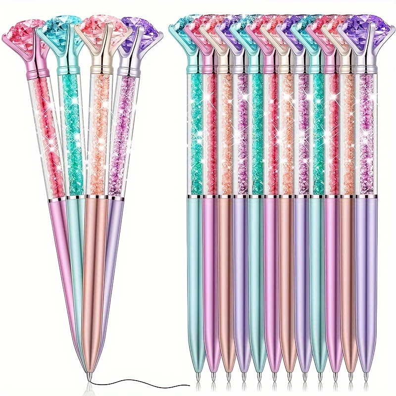 

4pcs Large Crystal Diamond Pens Christmas Gift Shiny Ballpoint Pen Black Ink Pens Suitable For School Office Supplies